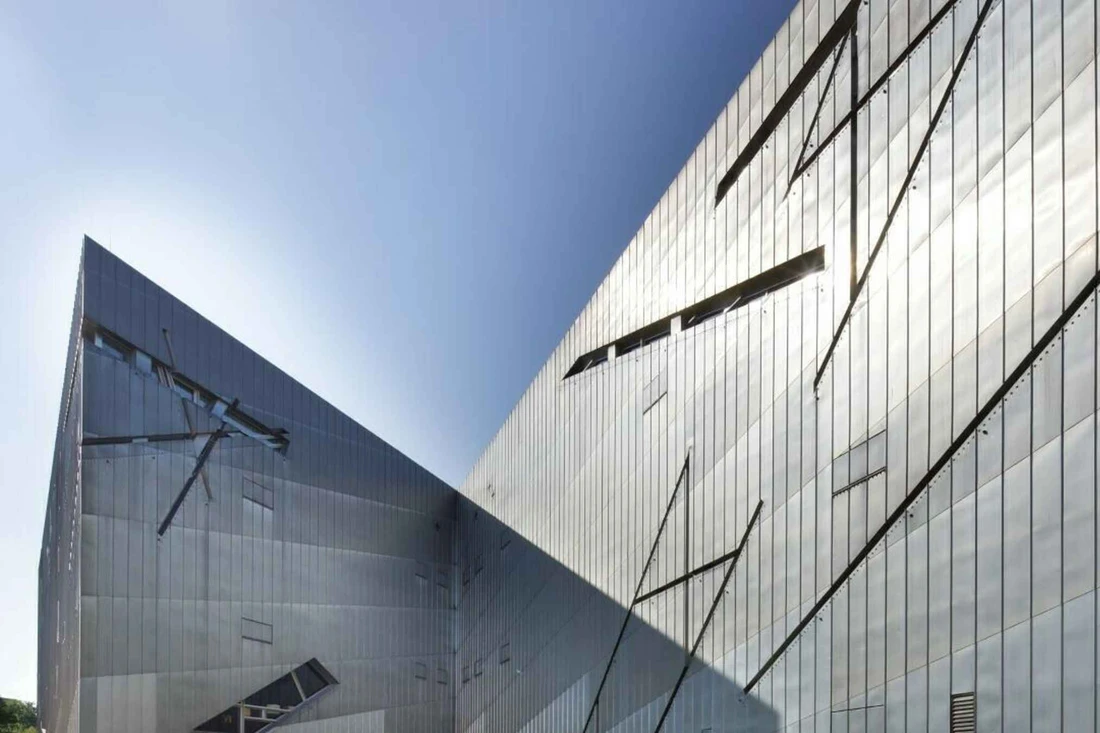 The zinc facade and slash windows of the Jewish Museum, one of the most important museums in Berlin, Germany